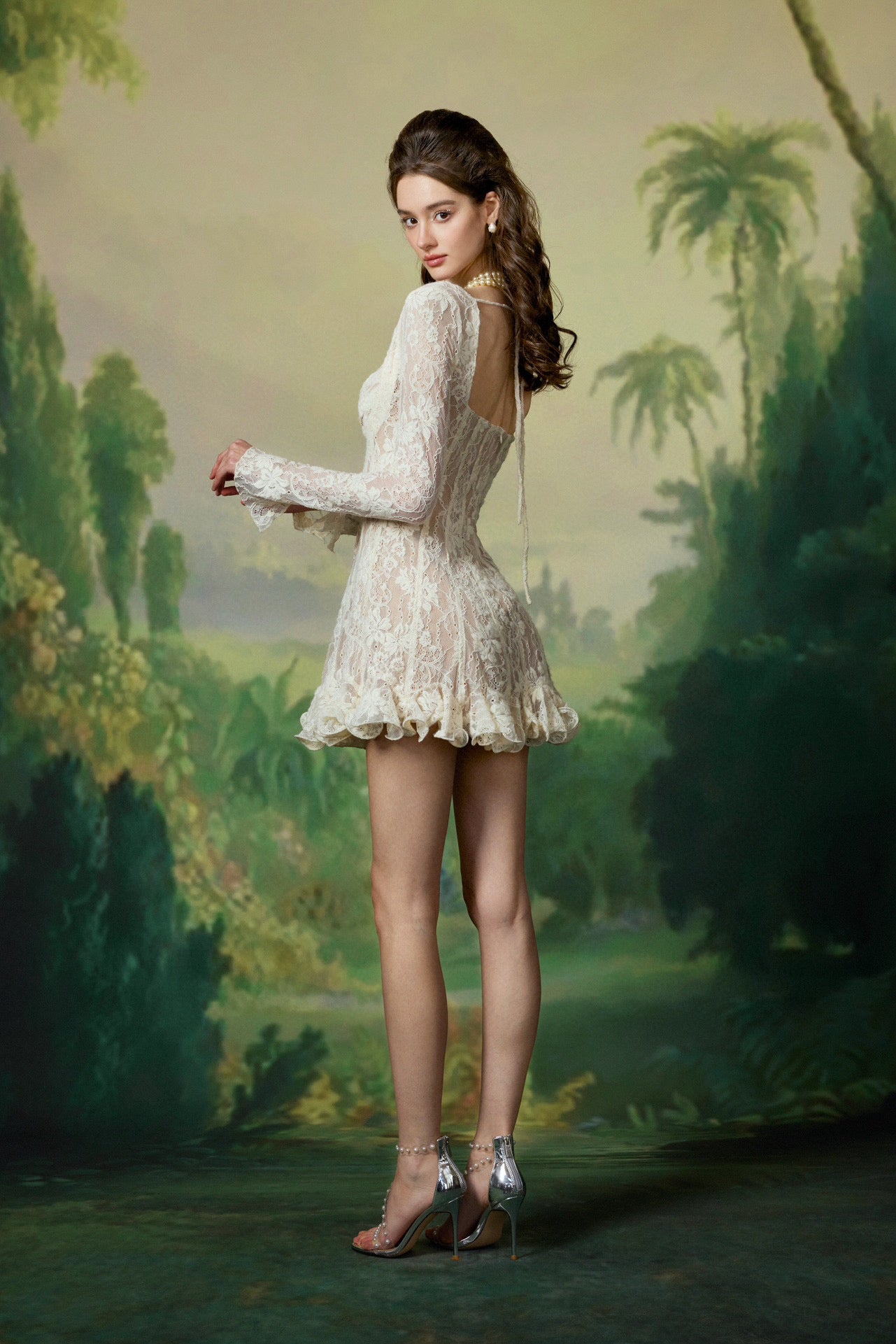 SHEERLUCK White | Red lace long sleeve mini dress Hadlyn SHEERLUCK White | Red lace long sleeve mini dress Hadlyn