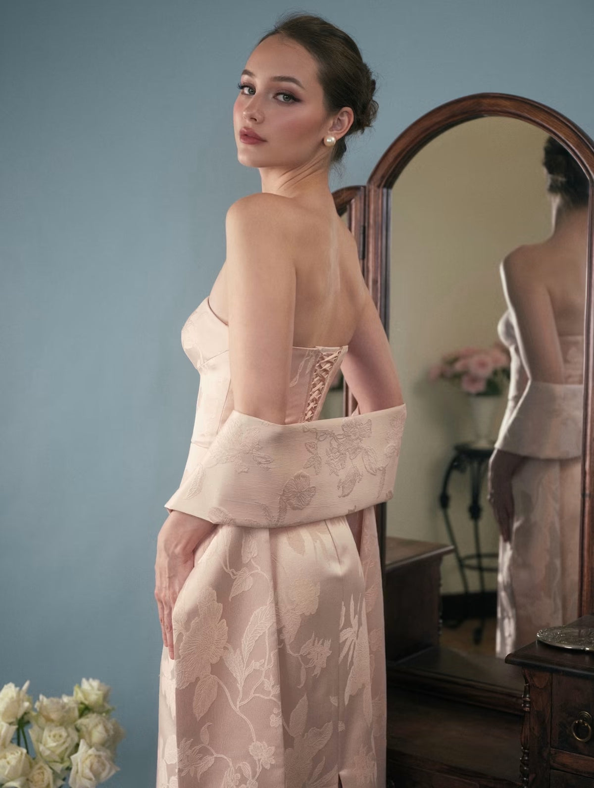 Pink Satin Floral Jadore Maxi Dress