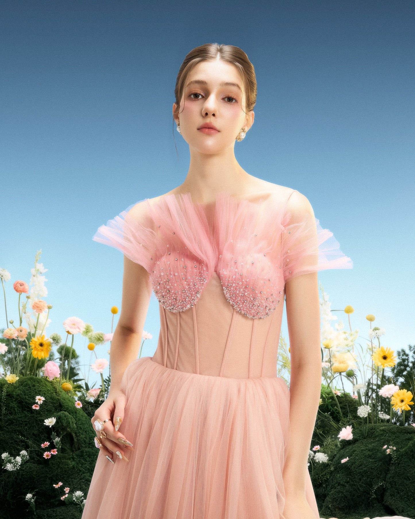 LINH PHUNG Elegant Fairycore Pink Rosemary Maxi Dress