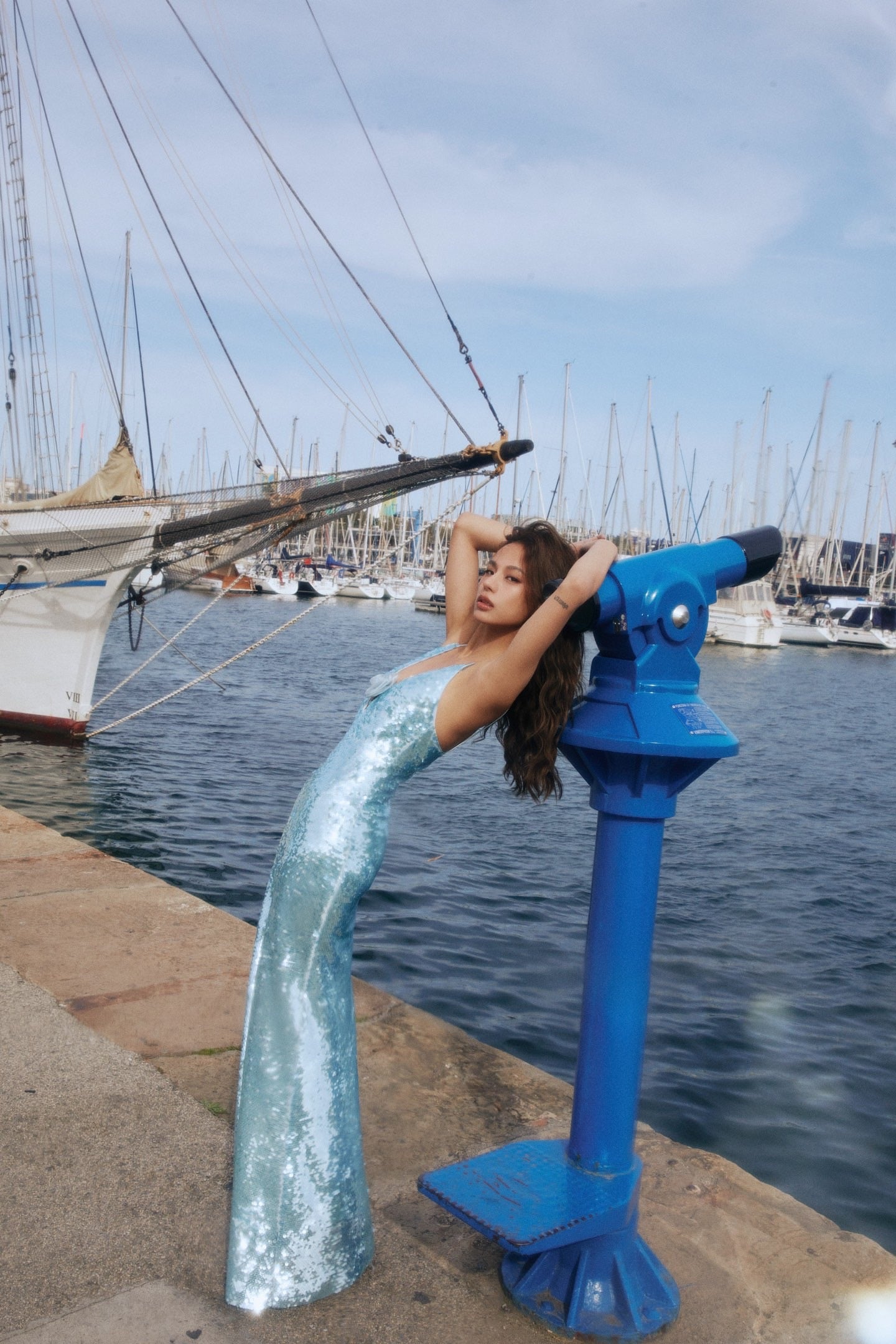 MINPURA Blue Rose Sequin Maxi Dress