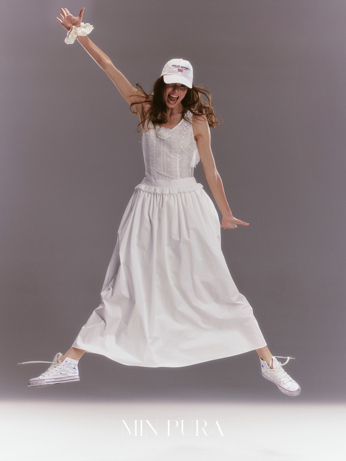 MINPURA White Lace Sporty Maxi Dress