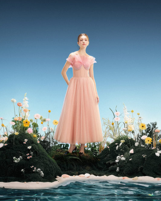 LINH PHUNG Elegant Fairycore Pink Rosemary Maxi Dress