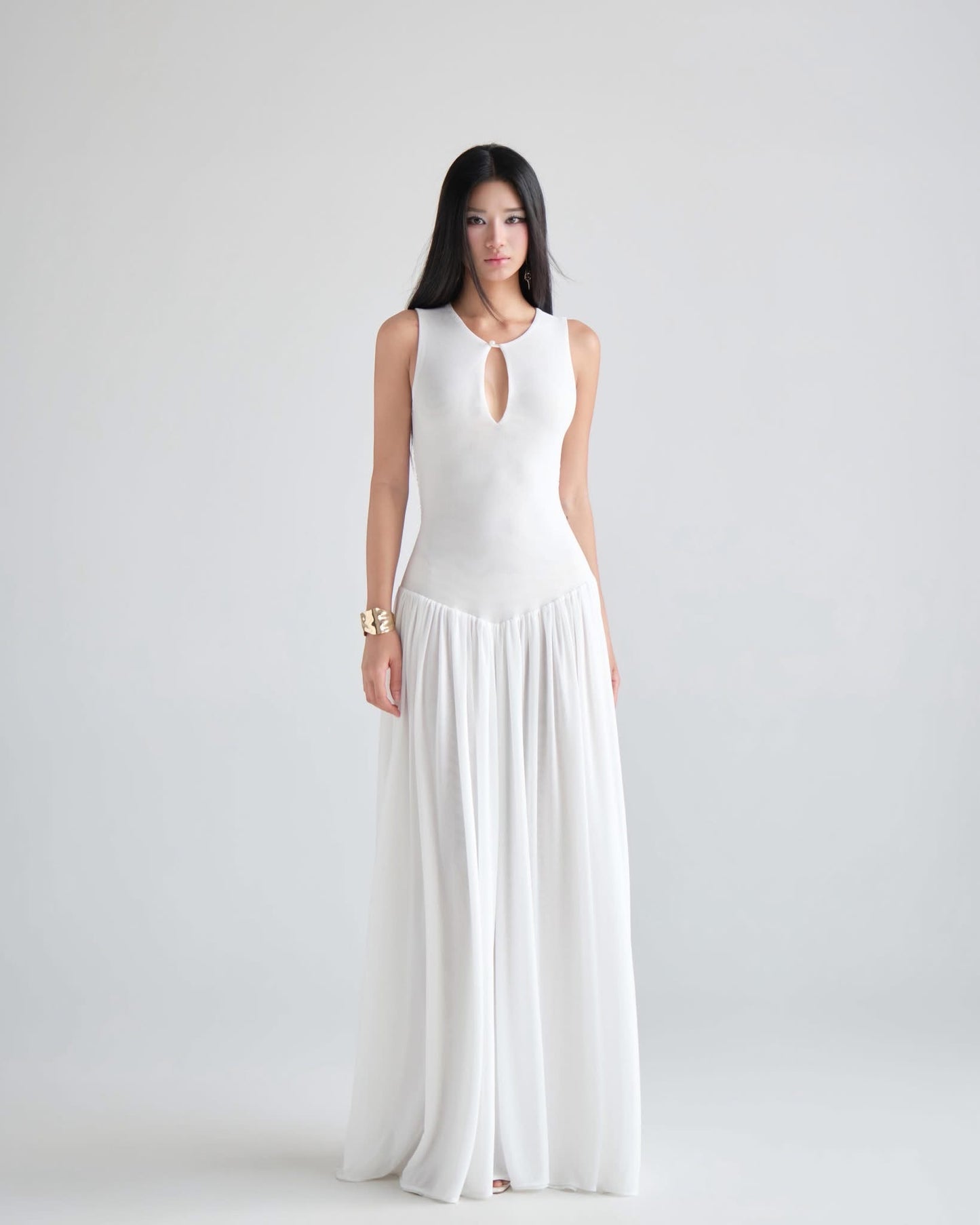 DELICIAE White Knit Mallow Maxi Dress