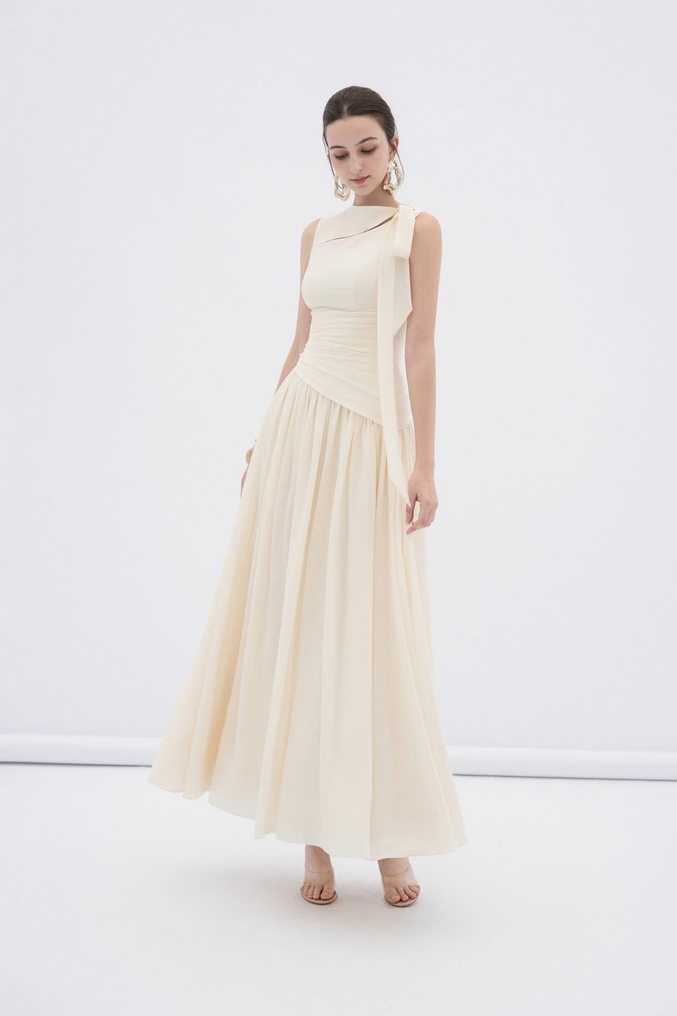 White Ciel Asymmetric Maxi Dress