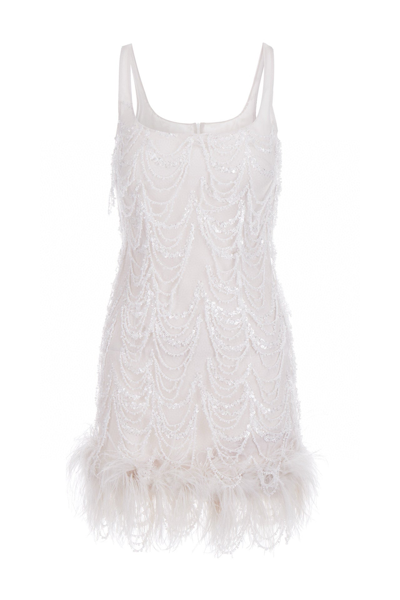 WARDROBE BY CHEN White Feather Party Mini Dress