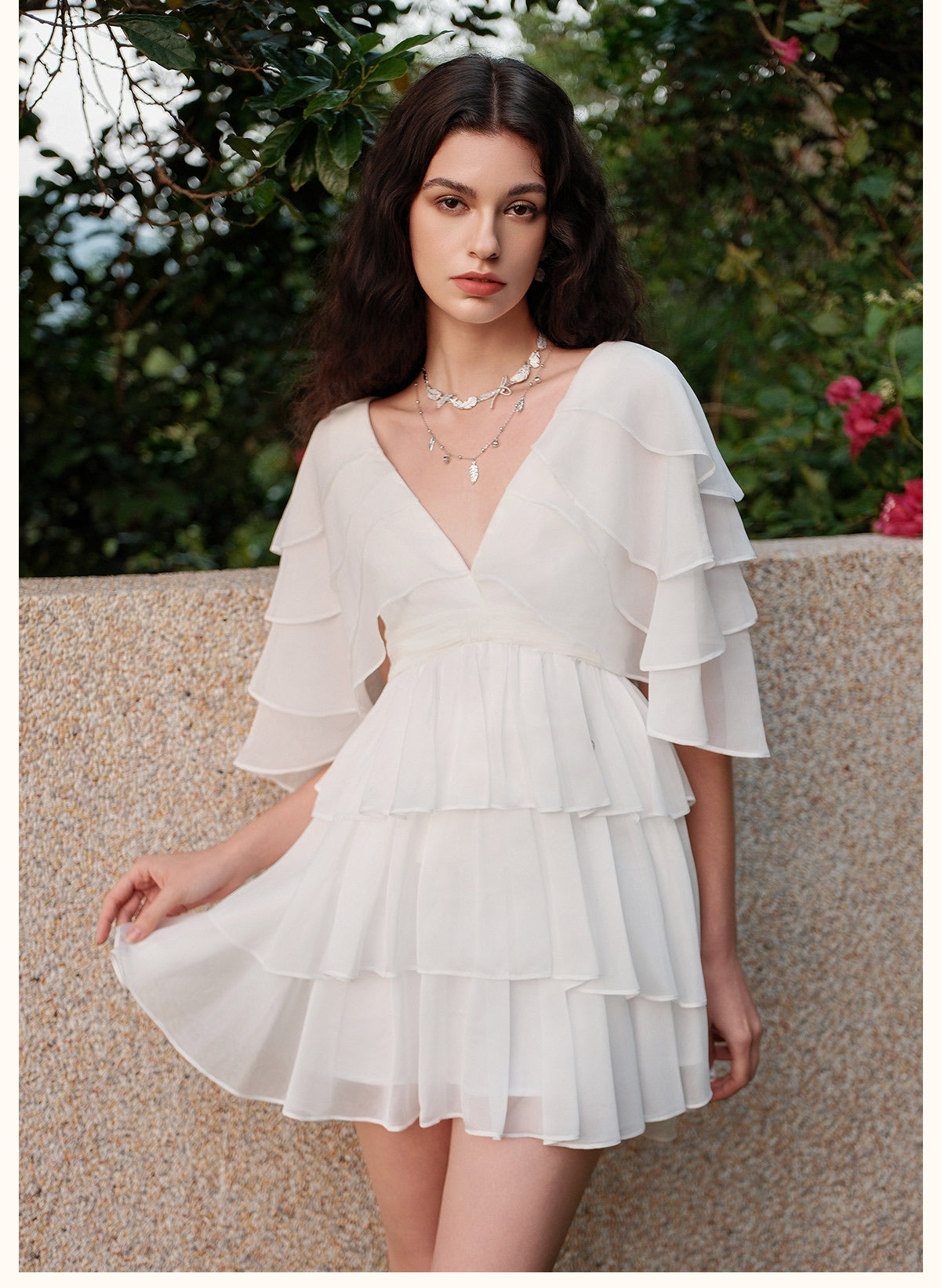 SHEERLUCK Pink Levette V-neck Vacation Mini Dress