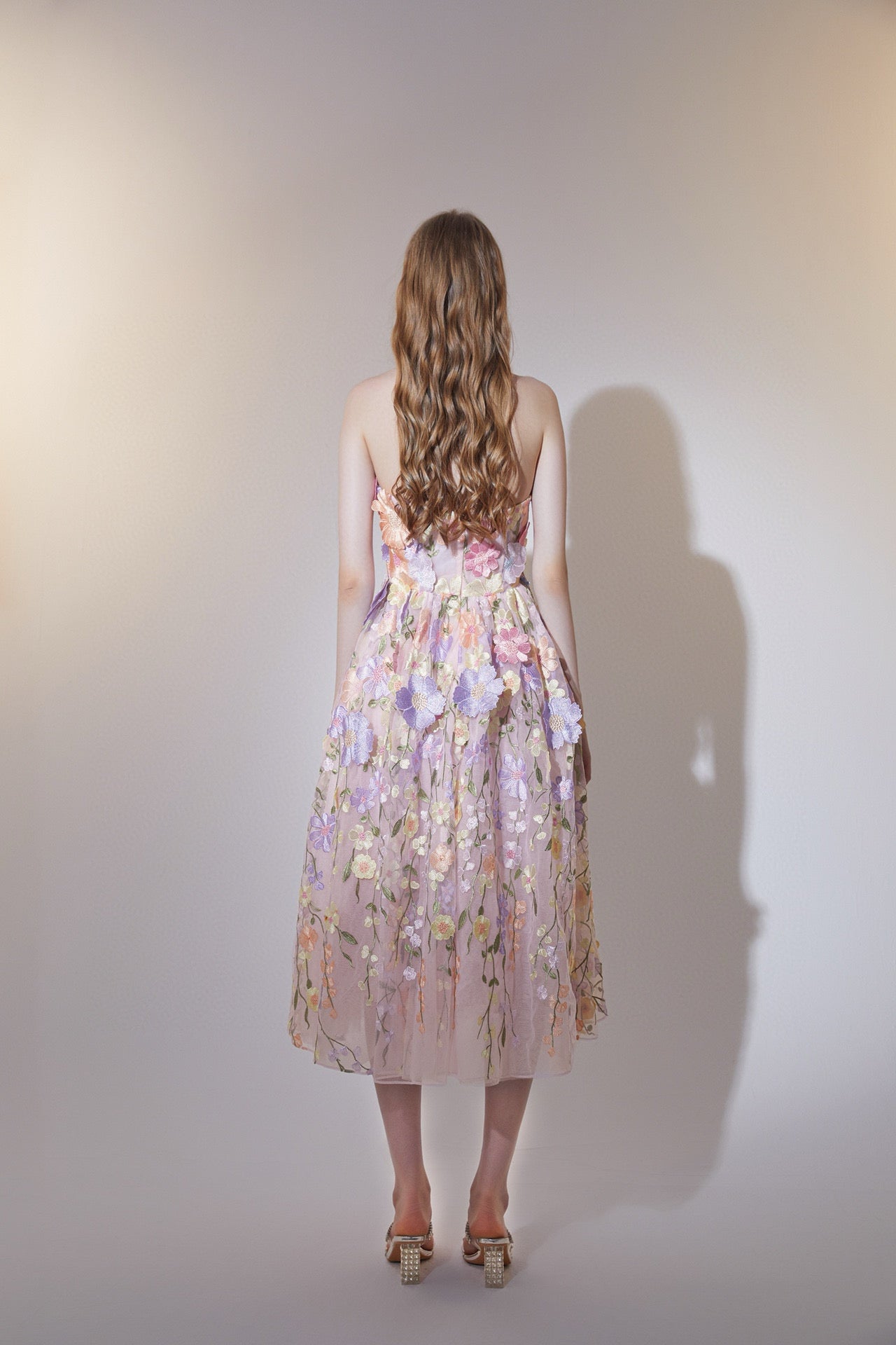 WARDROBE BY CHEN Pink mutlicolour flower midi dress