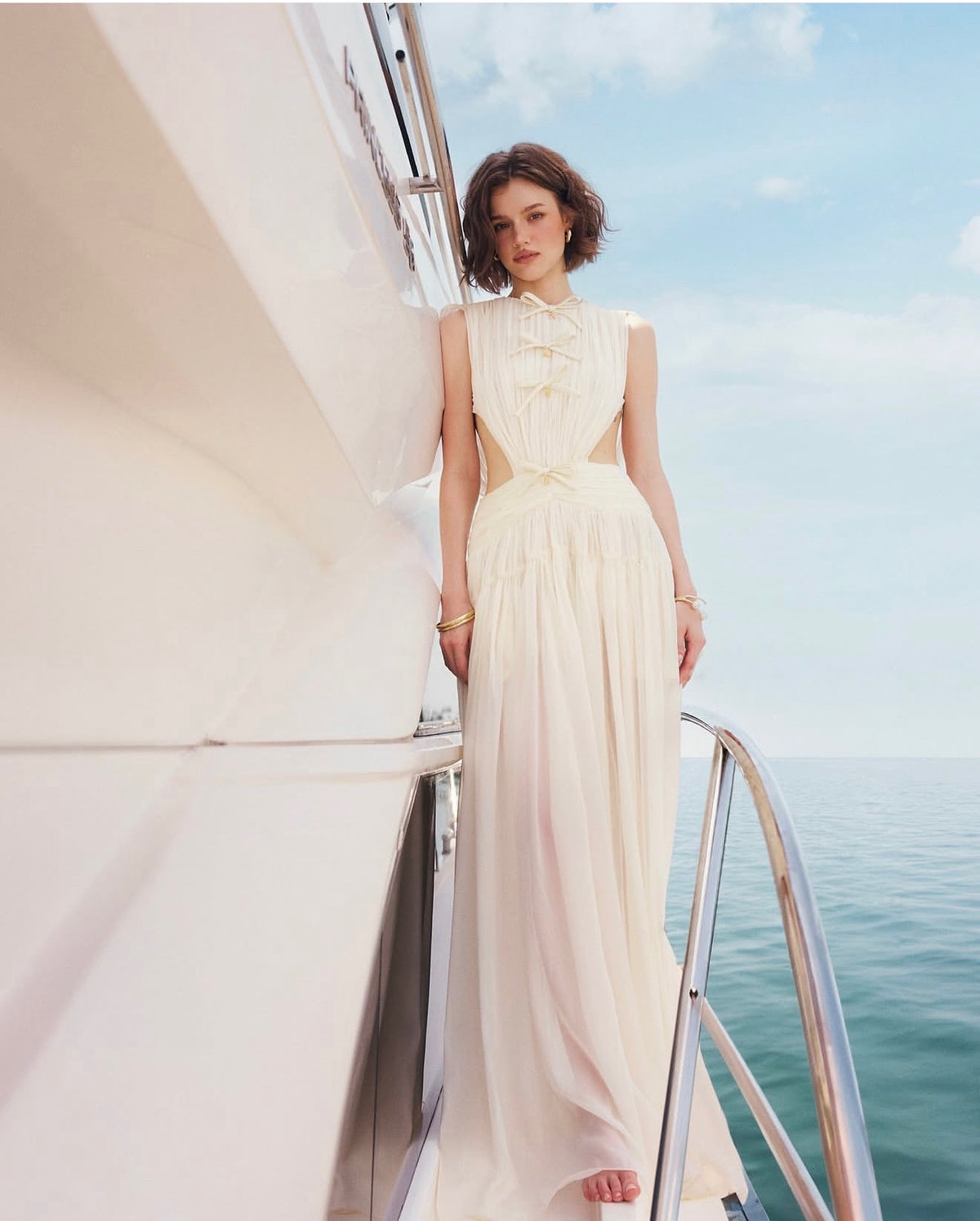 White Bow Alba Flowing Maxi Dress