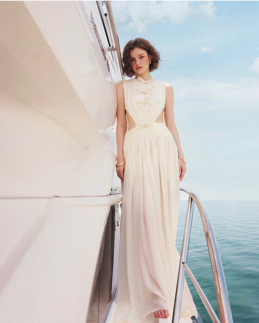White Bow Alba Flowing Maxi Dress