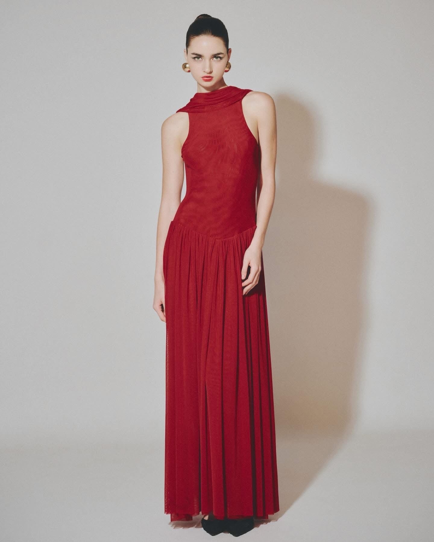 DELICIAE Red Vaction Elegant Gloria Maxi Dress
