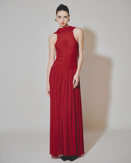 DELICIAE Red Vaction Elegant Gloria Maxi Dress