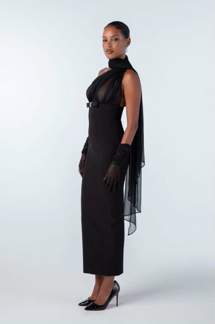 Nana Jacqueline White & Black Wrap Hip Slash Maxi Dress