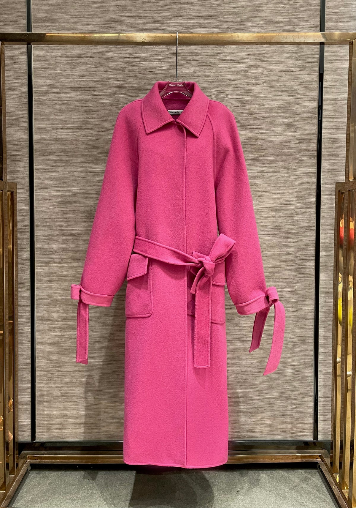 Maison Wester Bright Pink Collar Button-Up Tweed Coat