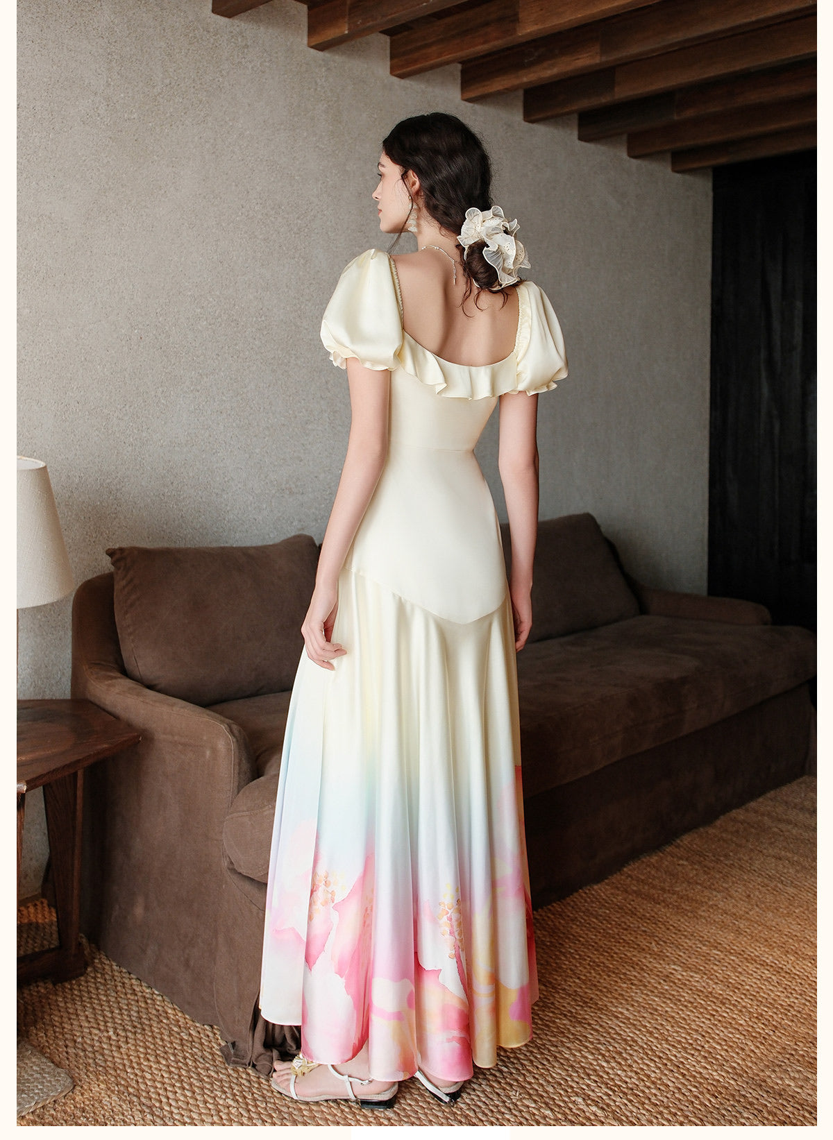 SHEERLUCK Yellow Floral Florette Vacation Maxi Dress