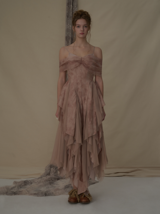 Elywood beige bisque off- shoulder camisole maxi dress