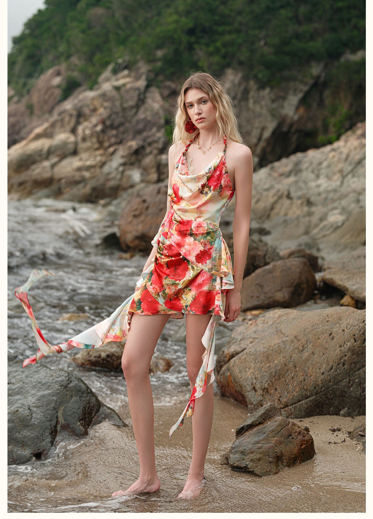 Sheerluck Elegant Vacation Floral Falla Off-the-shoulder Top & Skirt