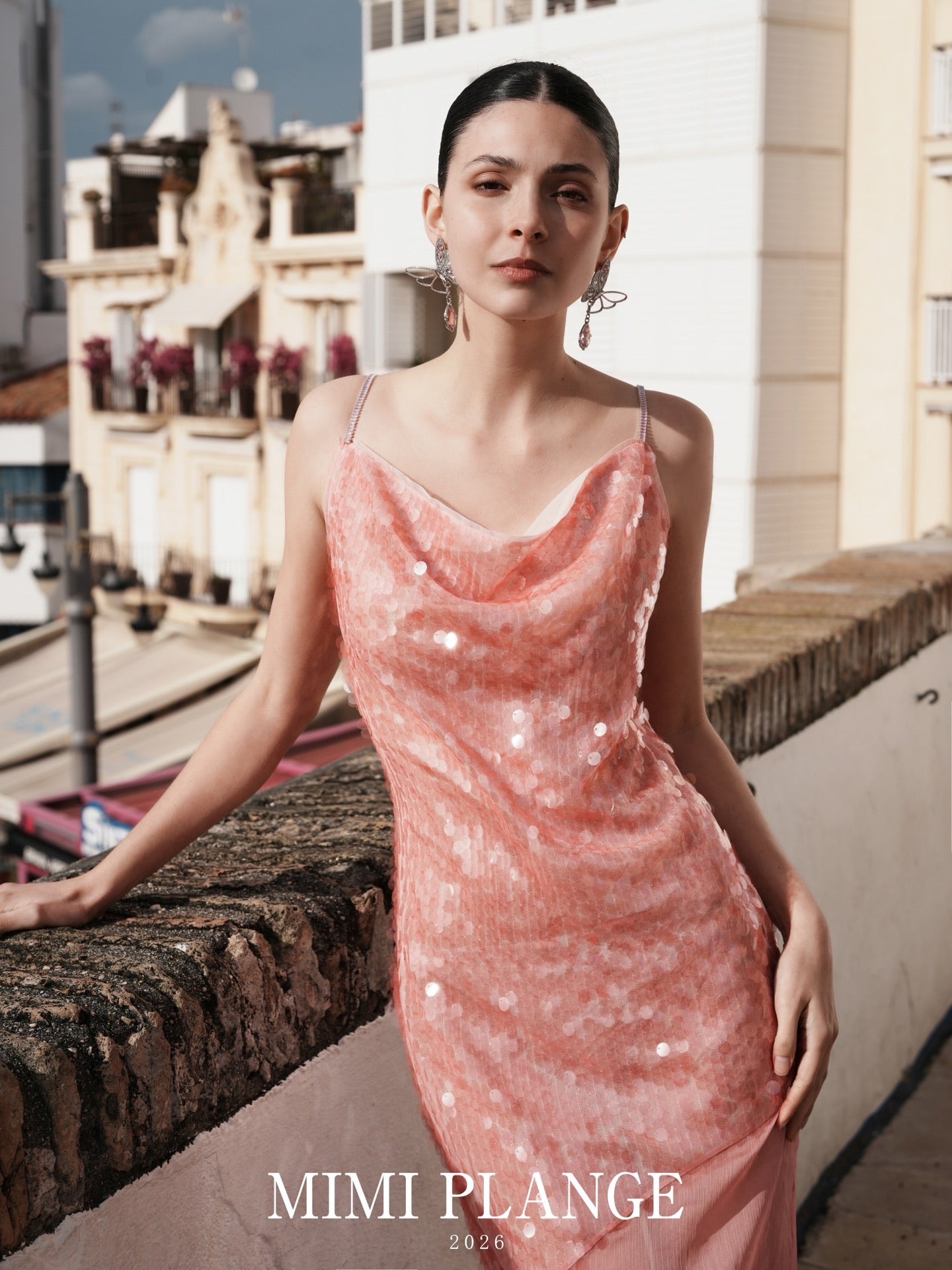 MIMI PLANGE Vacation Sweet Sequins Pink Maxi Dress