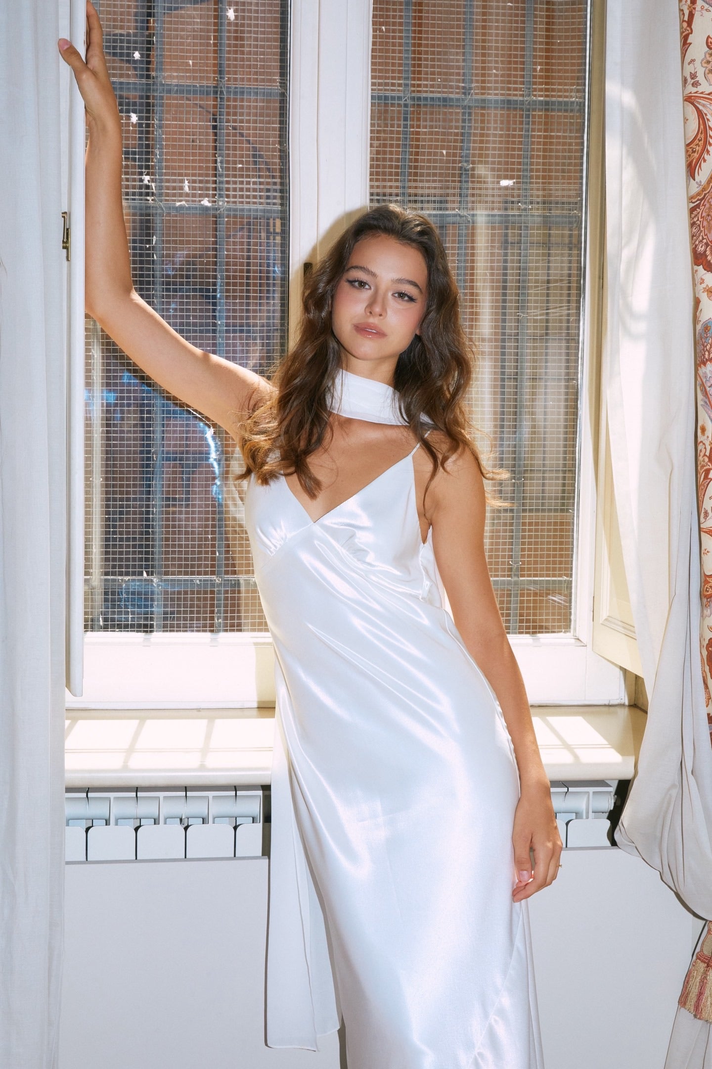 MINPURA White Pearl Sequined Strapless Dress