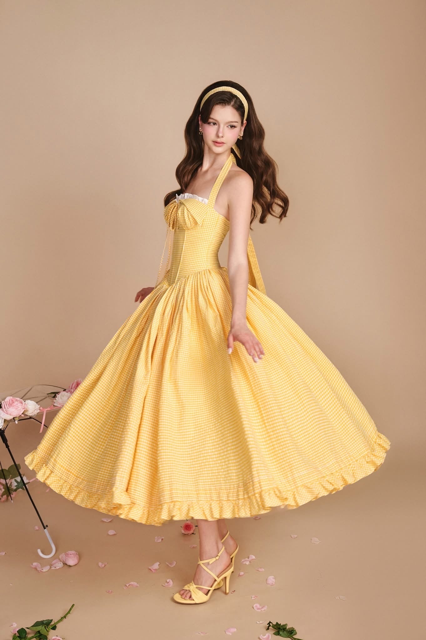 SISSY NATION Sweet Elegant Fairycore Yellow Secret Garden Midi Dress
