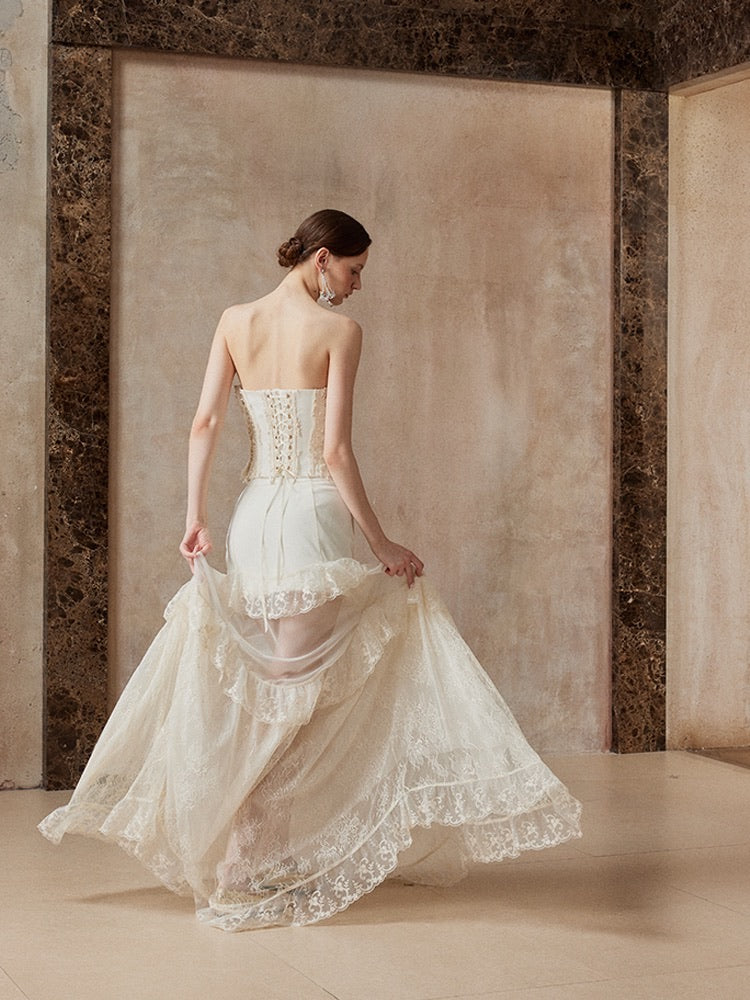 Fa sogno White Lace Top & Skirt