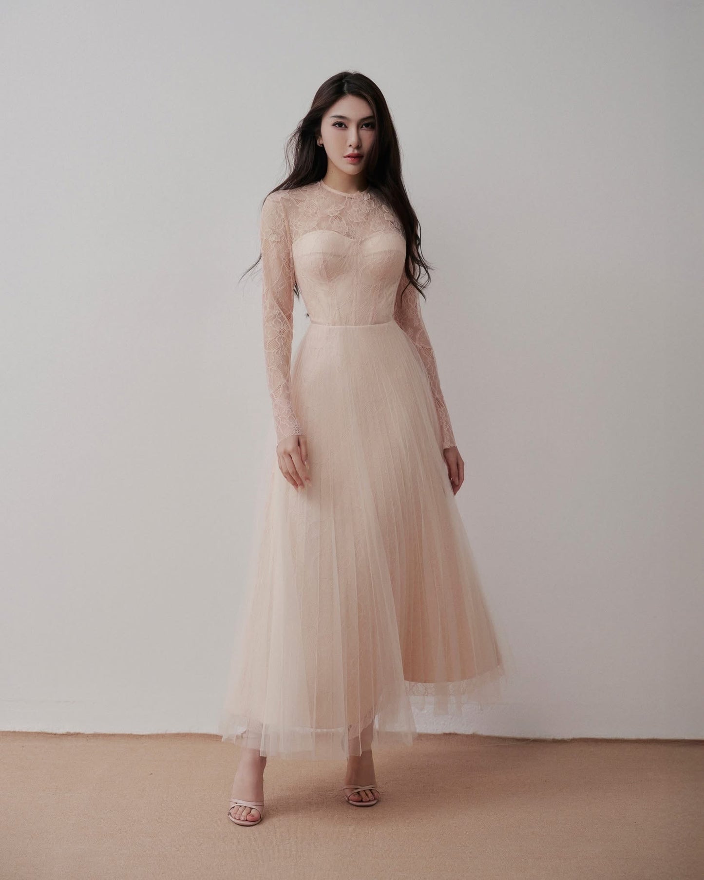 LOVELYN Nude Elegant Fairycore Opaline Maxi Dress