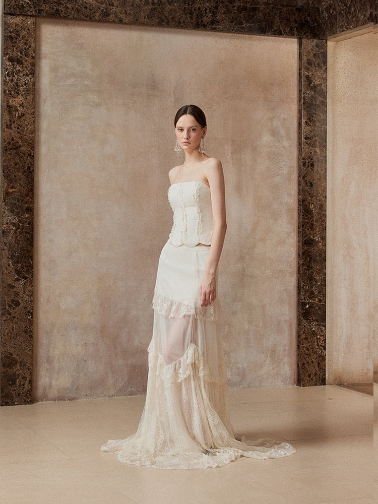Fa sogno White Lace Top & Skirt