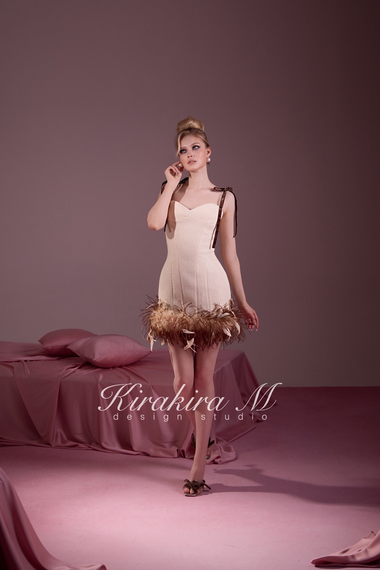 KIRAKIRA M Cream Tweed Mini Dress