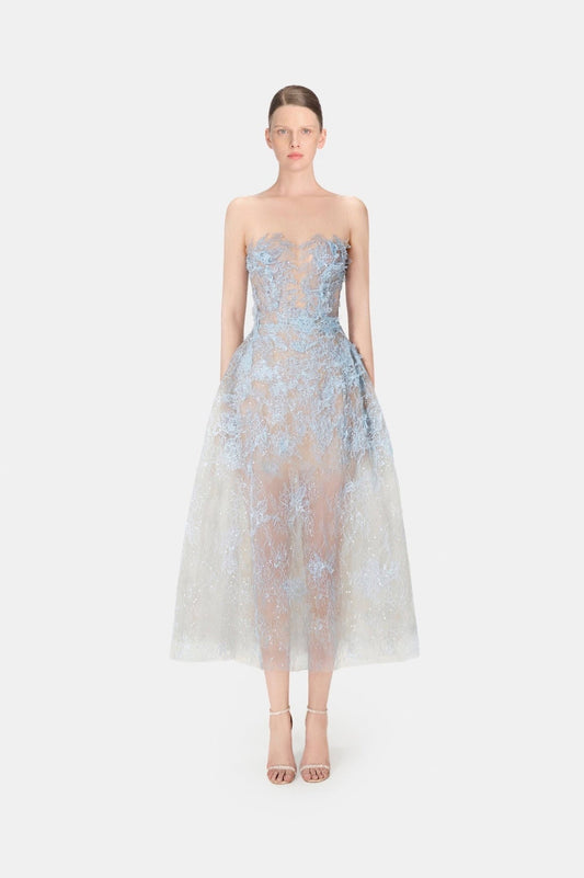 MONTSAND Blue Beaded Lace Maxi Dress