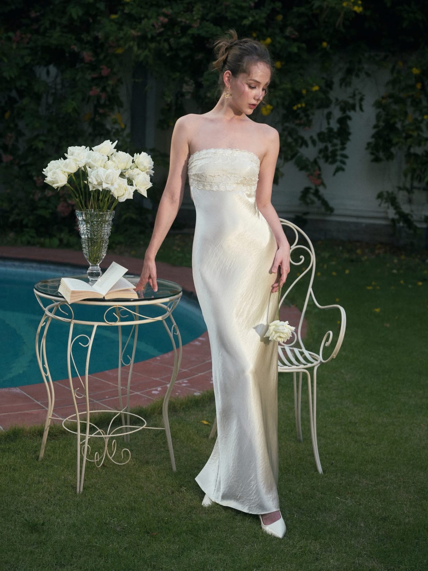 KISSERINE ATELIER Elegant Fairycore White Rosalia Maxi Dress