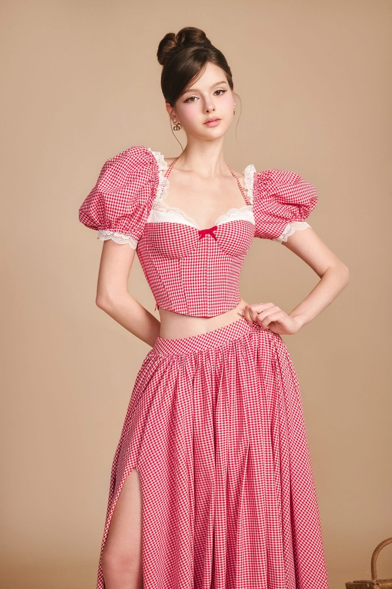 SISSY NATION Sweet Elegant Pink Rolling In Love Corset Top & Skirt Set