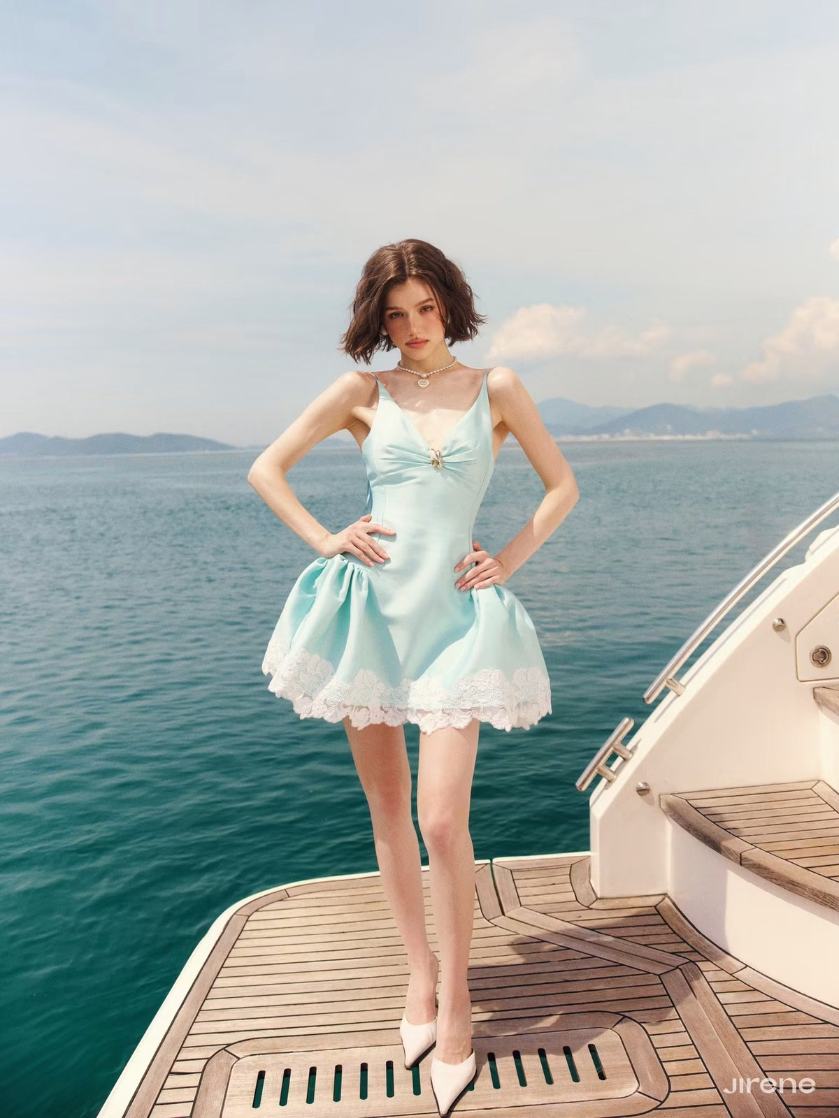 Green Lace Taffeta Skylark Mini Dress