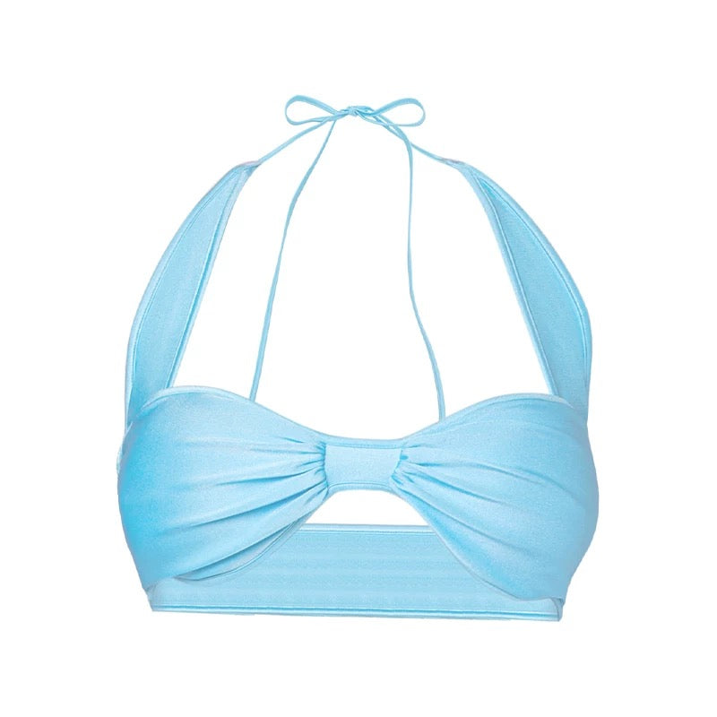 MIMI PLANGE Blue Bikini and Lace up skirt