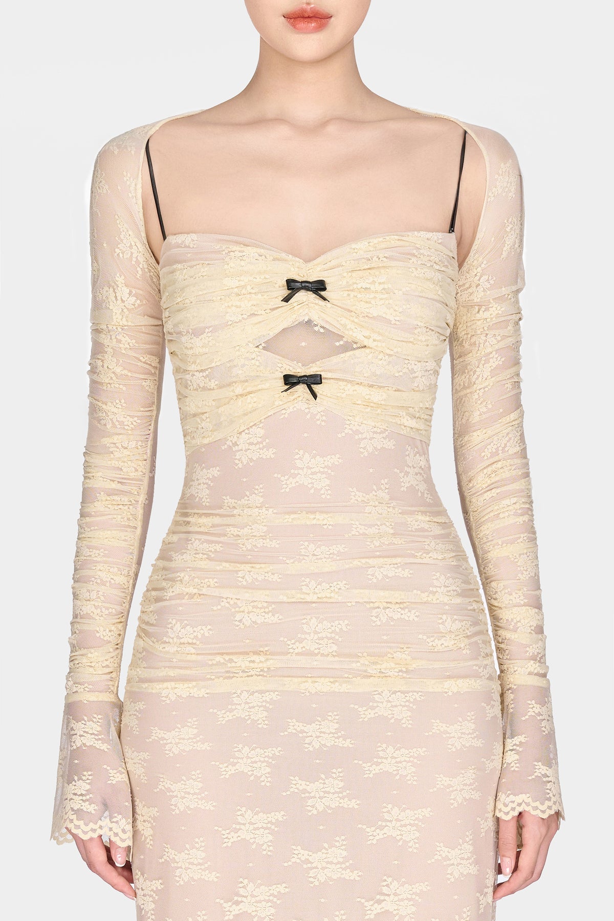 MONTSAND yellow Ivory Bow Cut Out Laces Maxi Dress