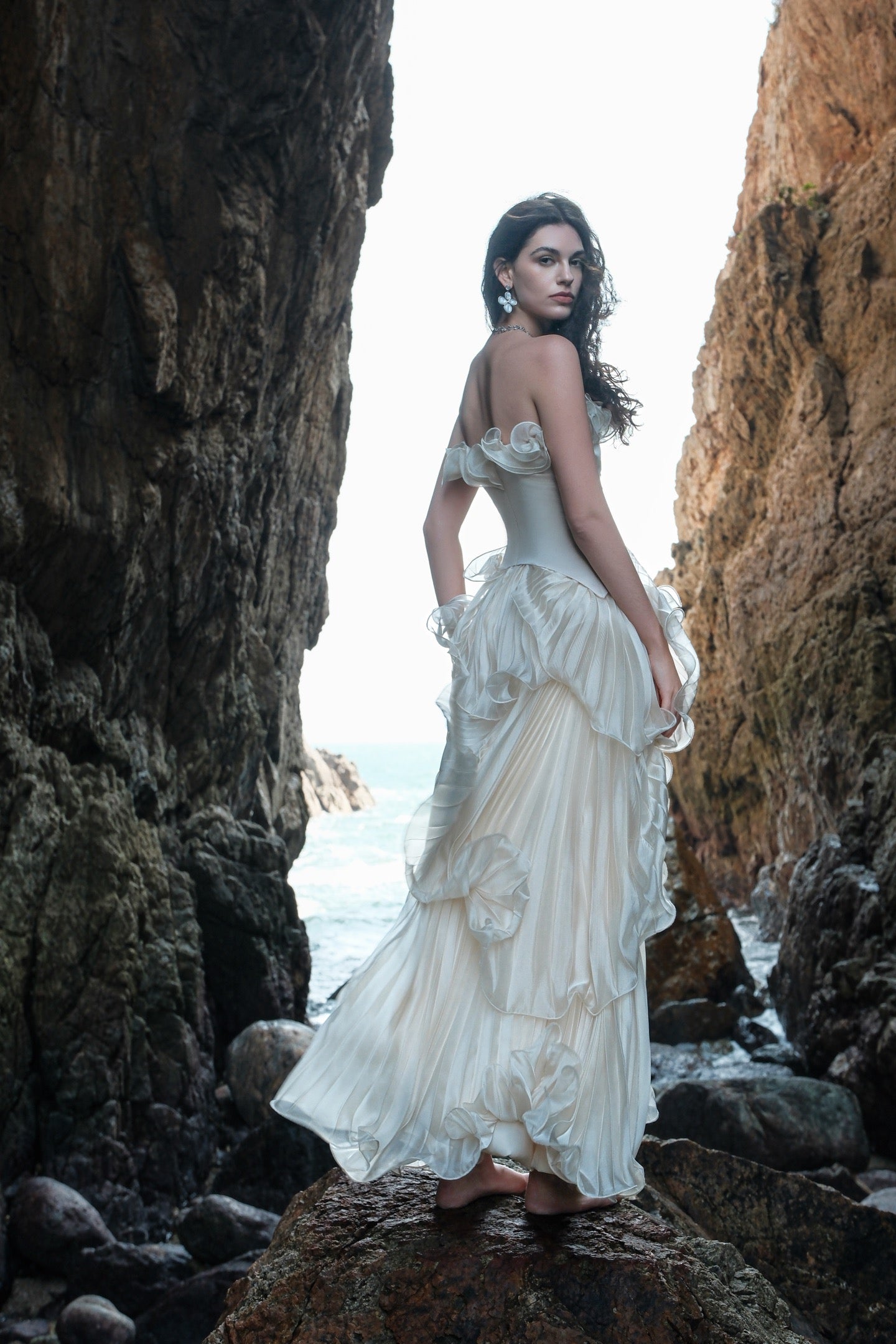 SHEERLUCK Sweet Vacation Pink Venetian Pleated Subtle Pearl-Effect Shimmer Maxi Dress