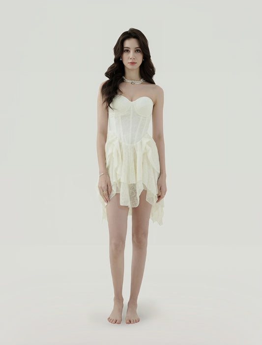 CROWCREW Dark Avant-Garde Vacation White Mini Dress