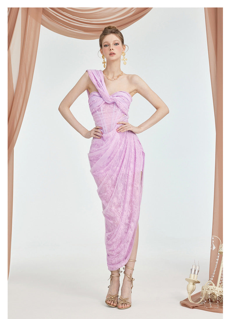 SHEERLUCK PINK & BLACK & NUDE & PURPLR MIDI VACATION DRESS