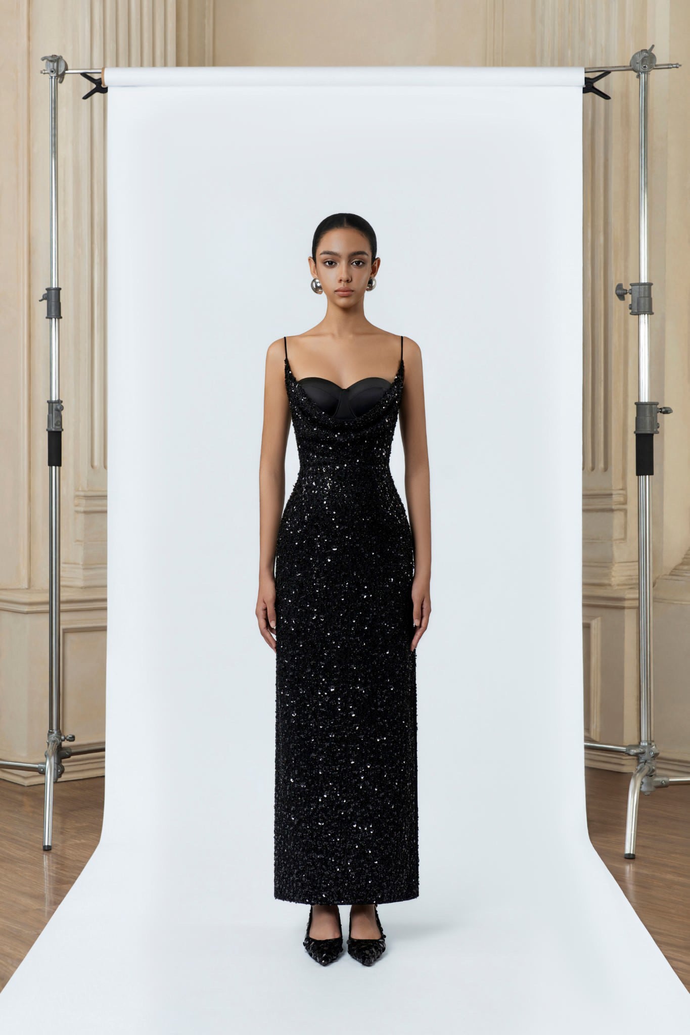 DETHEIA Elegant Minimalist Black Lysandra Maxi Dress