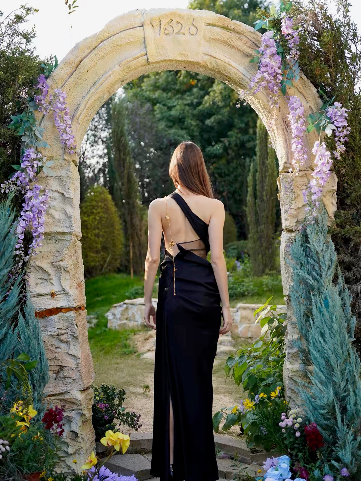 White Satin Draped One Shoulder Maxi Dress