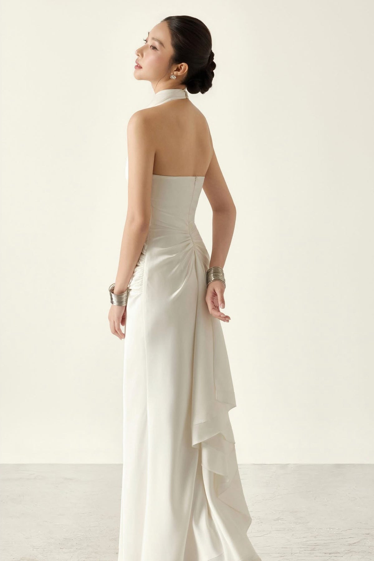 White Eleanor Backless Fishtail Maxi Dress