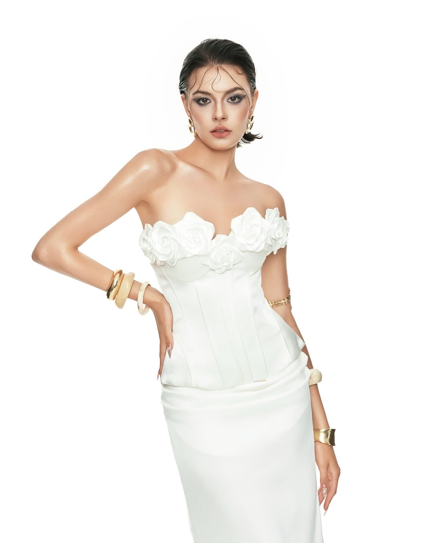 KATHY ATELIER White Mini Top & Maxi Skirt