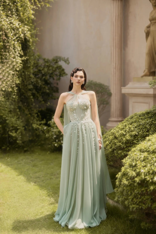 JOSEPHINE Green Elegant Floral Vivien Maxi Dress