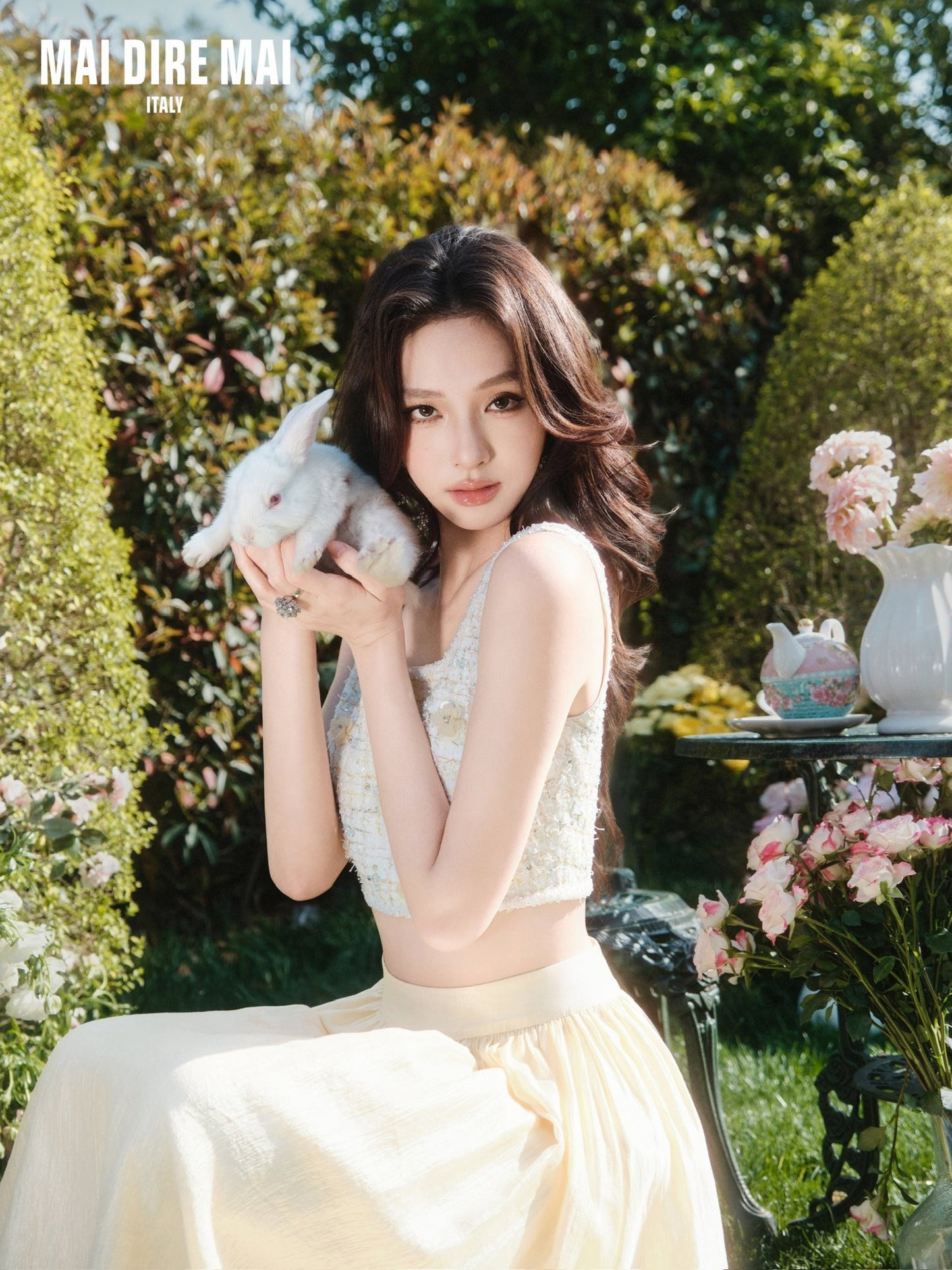 MAI DIRE MAI White Flower Vacation Top & Yellow Umberalla Skirt