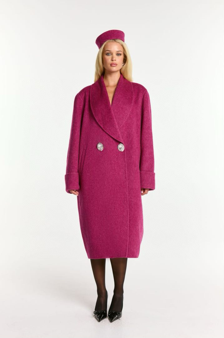 Nana Jacqueline Black White Pink Grey Purple Cocoon Diamond Embellished Reversible Tweed Coat