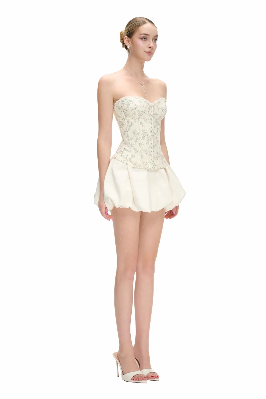 JUBIN Floral Lilac Top & WhiteSonnet Balloon Skirt