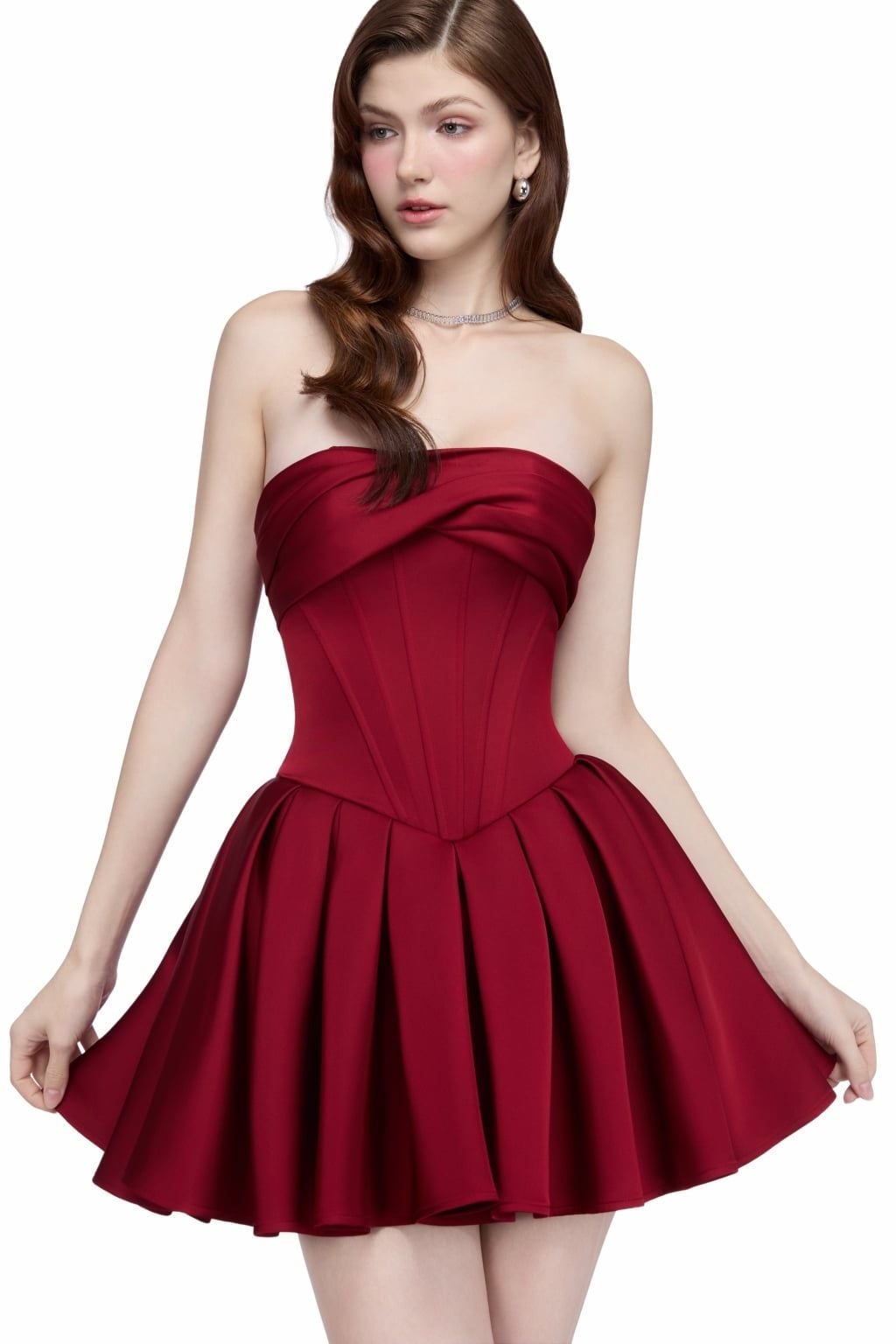 JUBIN Red Elfie Satin Mini Dress