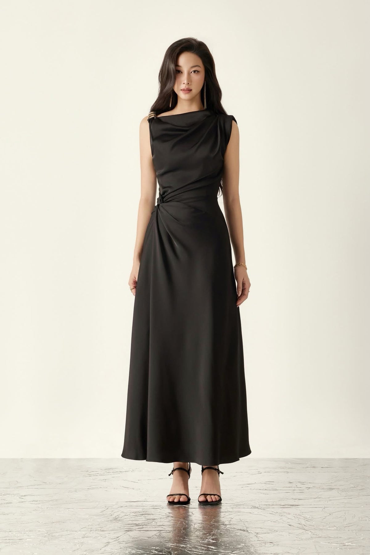 Black Brise Twisted Drape Midi Dress