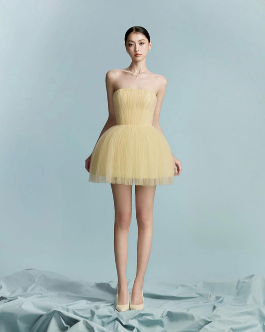 BYDI Fairycore Elegant Sweet Yellow Muse Mini Dress