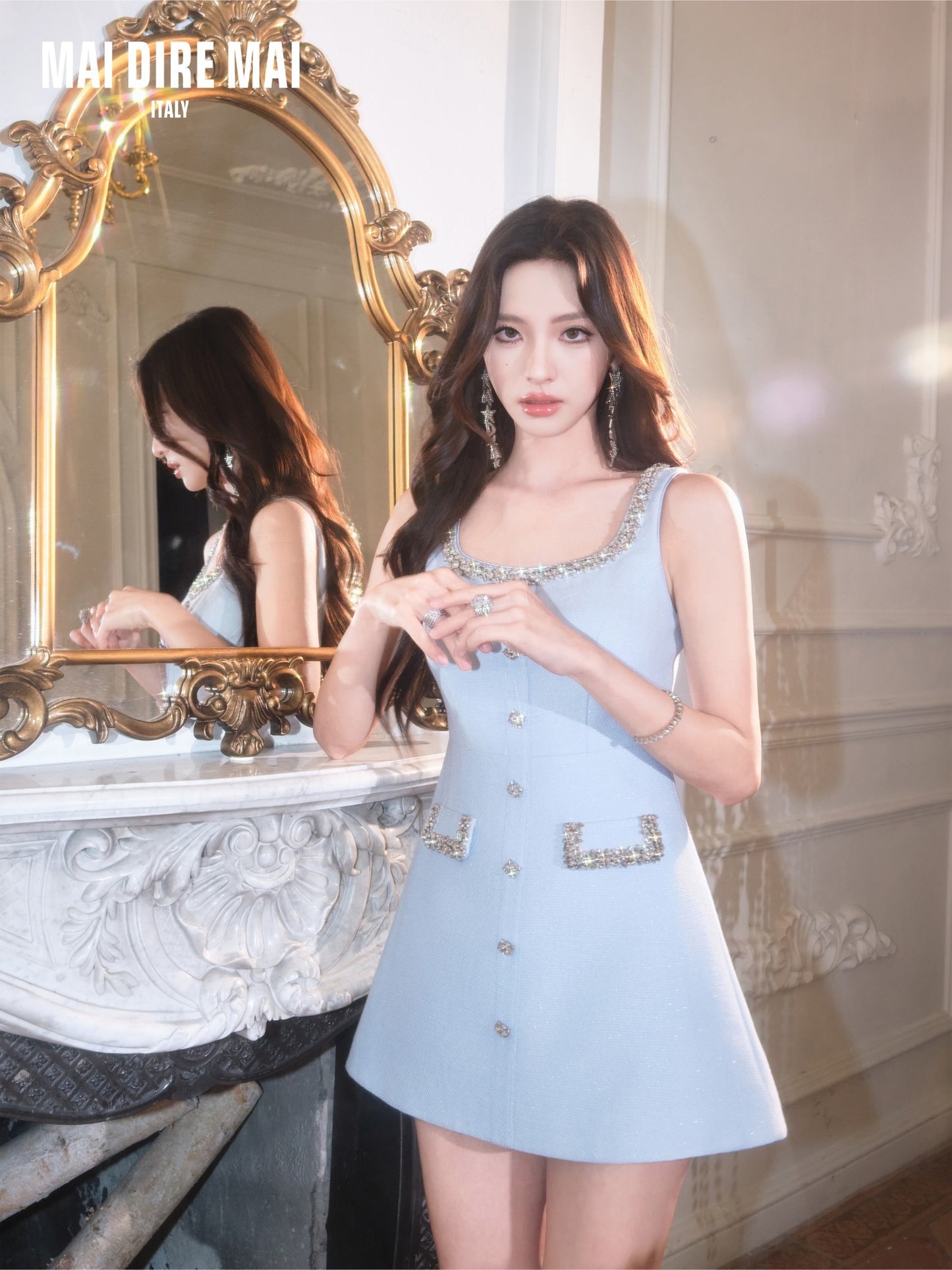 MAI DIRE MAI Blue Tweed Diamond Mini Dress