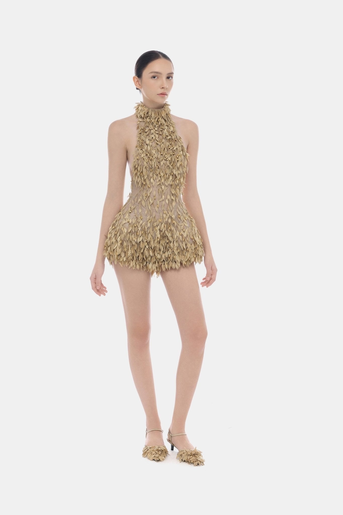 MONTSAND Gold Elegant Vintage High Neck Jumpsuit Top