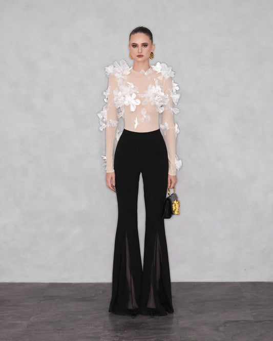 MAEL FEMME White Vee Top & Black  Veya Pants